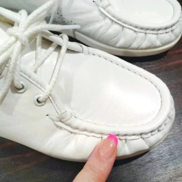 SAS Siesta Moccasins White Leather Nurse Career Soft Step Heel Sz 8 Wide - Picture 14 of 16